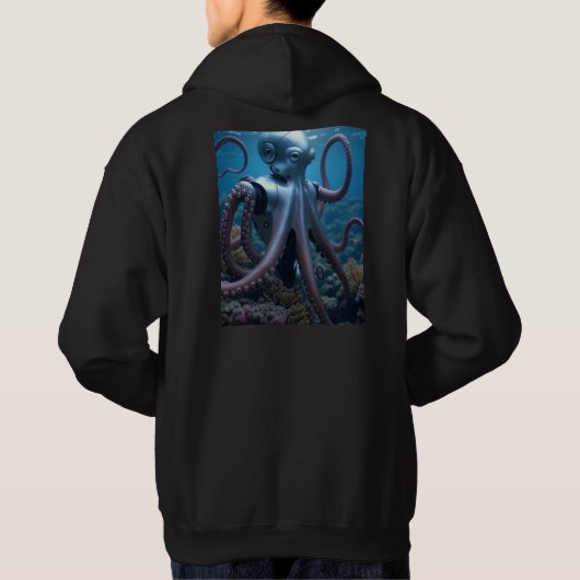 Cyber Octopus men black hooded sweatshirt back パーカ (裏面)