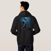 Cyber Octopus men black hooded sweatshirt back パーカ (裏面フル)