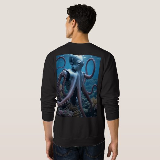 Cyber Octopus men black sweatshirt back スウェットシャツ (裏面フル)