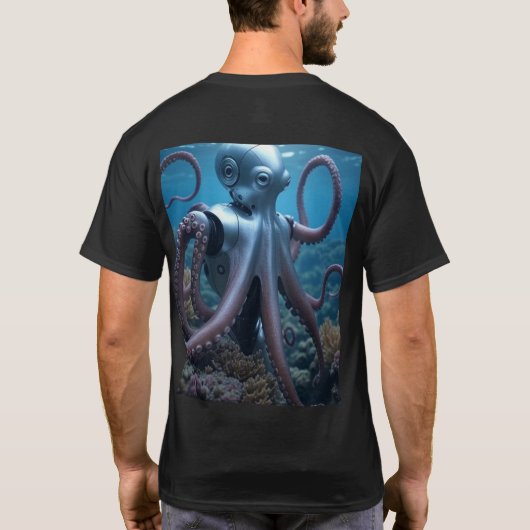 Cyber Octopus men black T-shirt back Tシャツ (裏面)