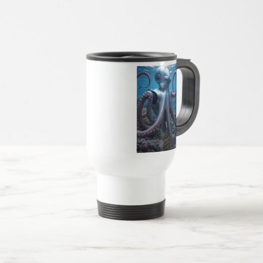 Cyber Octopus white travel mug two sided トラベルマグ (正面右)