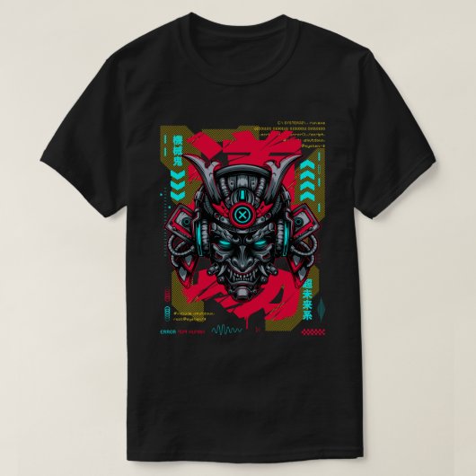 Cyber Oni Mask - Japanese Techwear Gold Edition Tシャツ (デザイン正面)