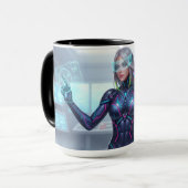 Cyber Oracle Mug – Futuristic Tech Anime Girl マグカップ (正面左)