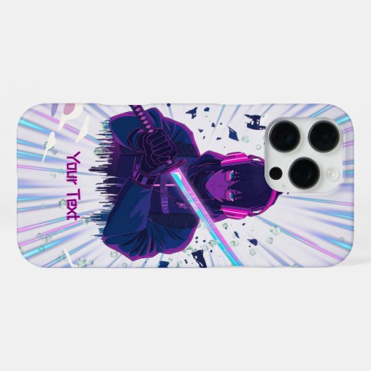 Cyber Samurai Anime Boy Vaporwave Warrior Art iPhoneケース (裏面横)