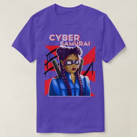 Cyber Samurai Girl Gamer Katana Japanese Art Virtu Tシャツ (デザイン正面)