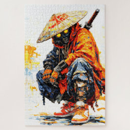 Cyber Samurai Palette Knife Neon Orange Impasto ジグソーパズル