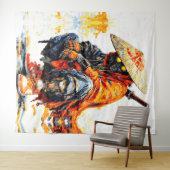 Cyber Samurai Palette Knife Neon Orange Impasto タペストリー (インサイチュ(横))