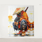Cyber Samurai Palette Knife Neon Orange Impasto タペストリー (正面)
