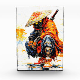 Cyber Samurai Palette Knife Neon Orange Impasto フォトブロック
