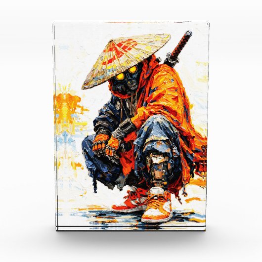 Cyber Samurai Palette Knife Neon Orange Impasto フォトブロック (正面)