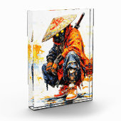 Cyber Samurai Palette Knife Neon Orange Impasto フォトブロック (左)