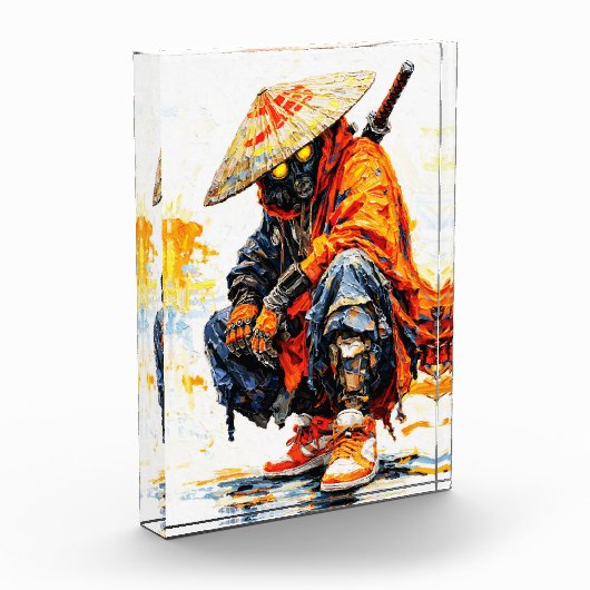 Cyber Samurai Palette Knife Neon Orange Impasto フォトブロック (左)