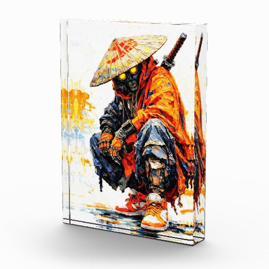 Cyber Samurai Palette Knife Neon Orange Impasto フォトブロック (右)