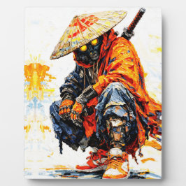 Cyber Samurai Palette Knife Neon Orange Impasto フォトプラーク