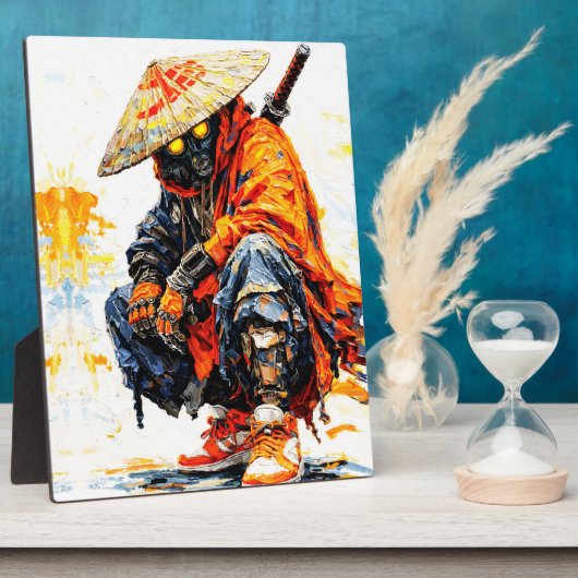 Cyber Samurai Palette Knife Neon Orange Impasto フォトプラーク (側面)