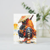 Cyber Samurai Palette Knife Neon Orange Impasto ポストカード (スタンド正面)