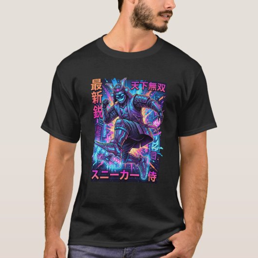 Cyber Samurai Sneakerhead - Neon Tokyo Future Kick Tシャツ (正面)