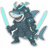 Cyber Shark in Armor with Dual Swords Sticker シール (正面)