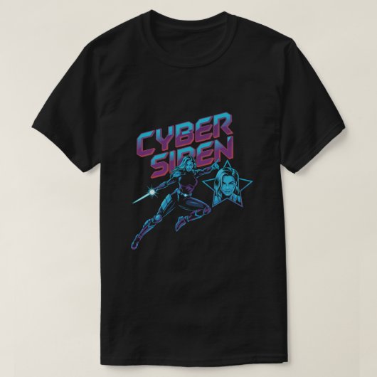 Cyber Siren Neon Warrior – Futuristic Female Super Tシャツ (デザイン正面)