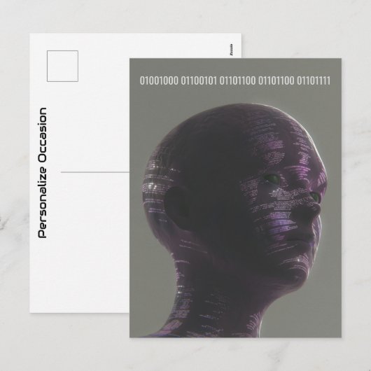 Cyber Skull Binary Hello Future Technology Design シーズンポストカード (正面/裏面)