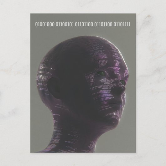 Cyber Skull Binary Hello Future Technology Design  シーズンポストカード (正面)
