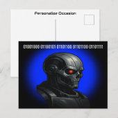 Cyber Skull Blue Glow Binary Hello Tech Design  シーズンポストカード (正面/裏面)
