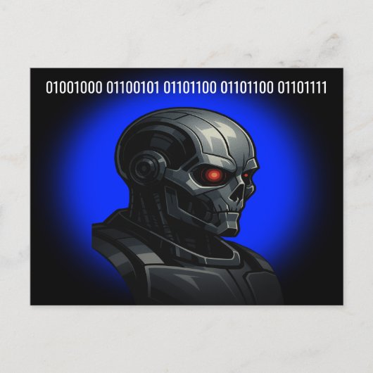 Cyber Skull Blue Glow Binary Hello Tech Design  シーズンポストカード (正面)