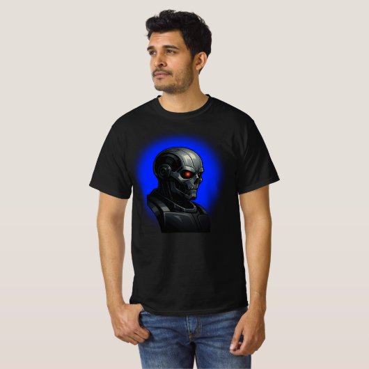Cyber Skull Blue Glow Robot Head Graphic Design   Tシャツ (正面フル)