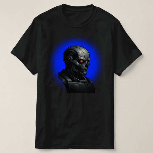 Cyber Skull Blue Glow Robot Head Graphic Design   Tシャツ (デザイン正面)