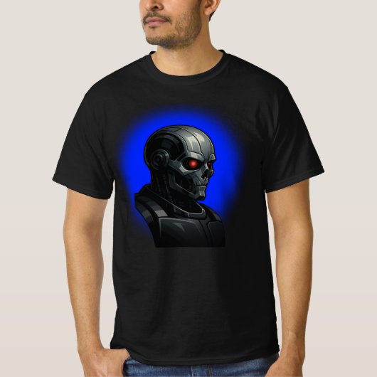 Cyber Skull Blue Glow Robot Head Graphic Design   Tシャツ (正面)
