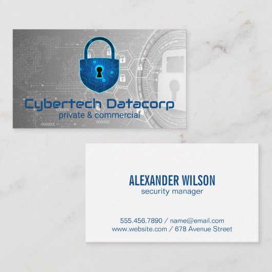 Cyber Tech Padlockロゴ | セキュリティ 名刺 (正面/裏面)