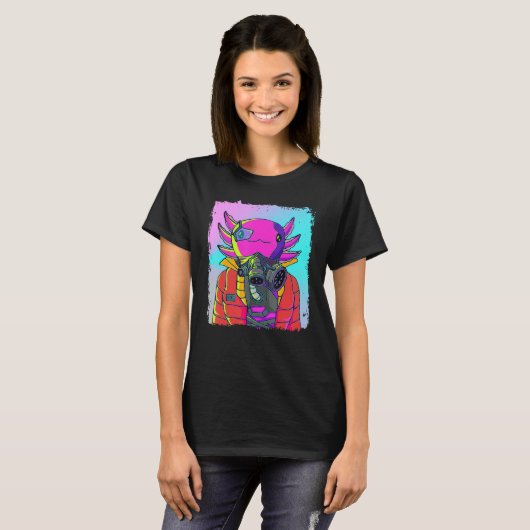 Cyber Vaporwave Aesthetic Futuristic Axolotl Tシャツ (正面フル)