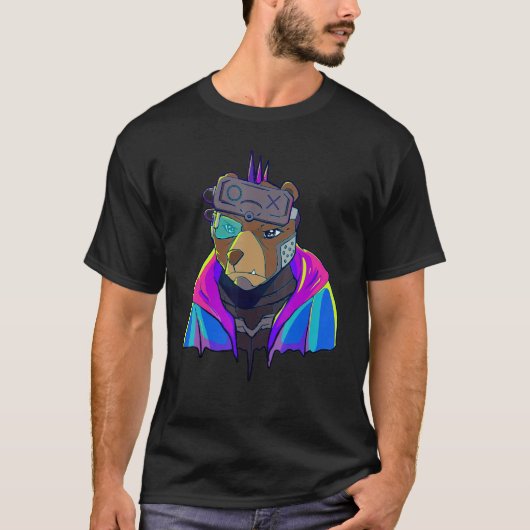 Cyber Vaporwave Aesthetic Futuristic Bear Robot Tシャツ (正面)