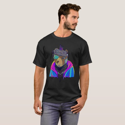 Cyber Vaporwave Aesthetic Futuristic Bear Robot Tシャツ (正面フル)