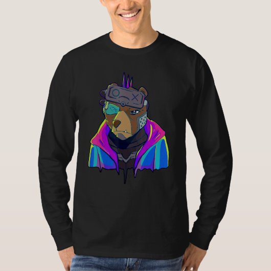 Cyber Vaporwave Aesthetic Futuristic Bear Robot Tシャツ (正面)