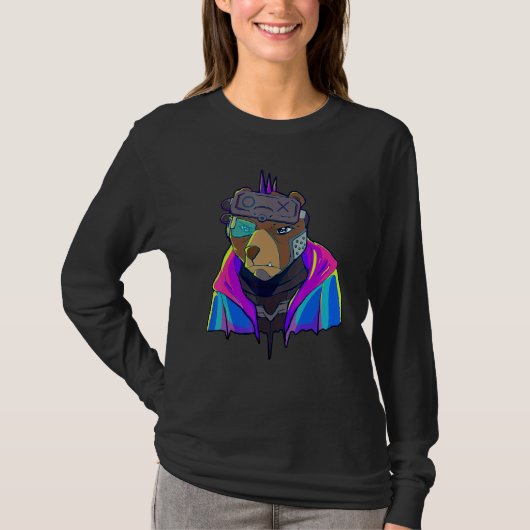 Cyber Vaporwave Aesthetic Futuristic Bear Robot Tシャツ (正面)