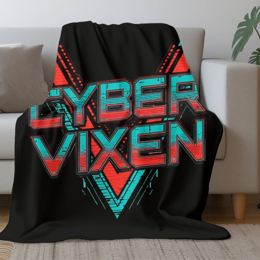 Cyber Vixen Gamer Girl Black Red Teal Video Gaming フリースブランケット