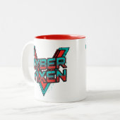 Cyber Vixen - Gamer Girl - Red Teal Gaming Graphic ツートーンマグカップ (正面左)