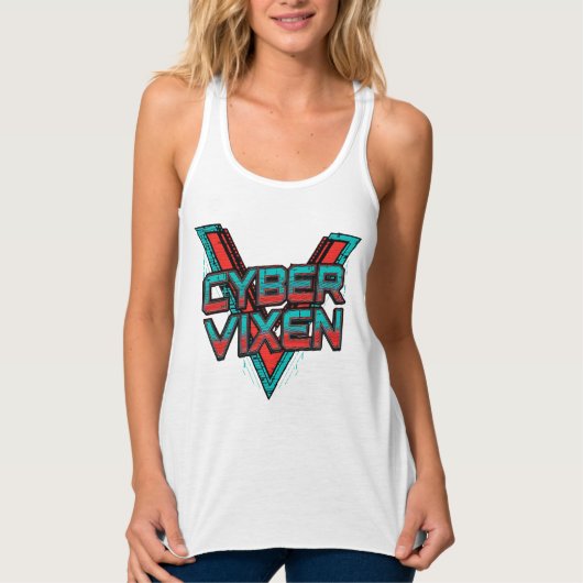 Cyber Vixen - Red Teal Gamer Girl Graphic Gaming タンクトップ (正面)