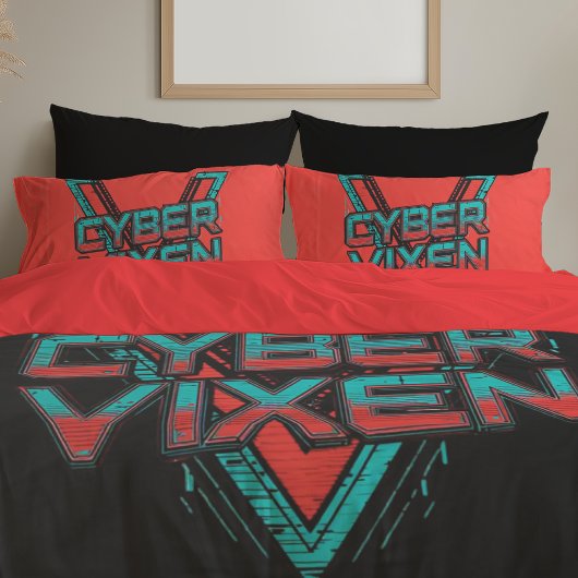 Cyber Vixen - Reversible Red Teal Gamer Girl 枕カバー