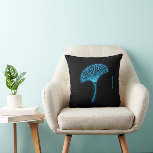 Cyber Zen Neon Ginkgo Pillow - Personalized Est. Y クッション (椅子)