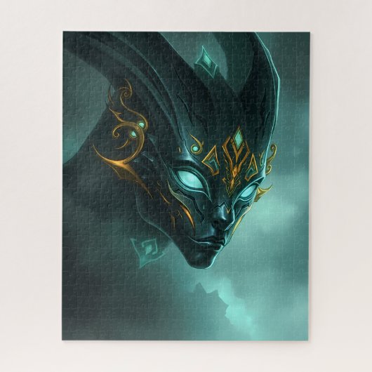 Cybernetic Dark Demon with Glowing Cyan Eyes ジグソーパズル (縦)