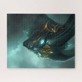 Cybernetic Dark Demon with Glowing Cyan Eyes ジグソーパズル (横)