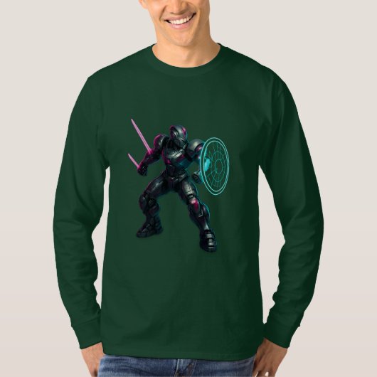 Cybernetic Gladiator – Neon Blade Warrior Tシャツ (正面)
