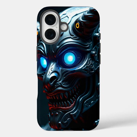Cybernetic Oni Mask with Glowing Blue Eyes - Futur Case-Mate iPhoneケース (裏面)
