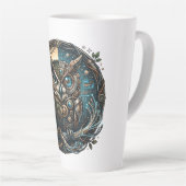 Cybernetic Owl Nature vs Technology Steampunk カフェラテマグ (右アングル)