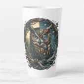 Cybernetic Owl Nature vs Technology Steampunk カフェラテマグ (正面)