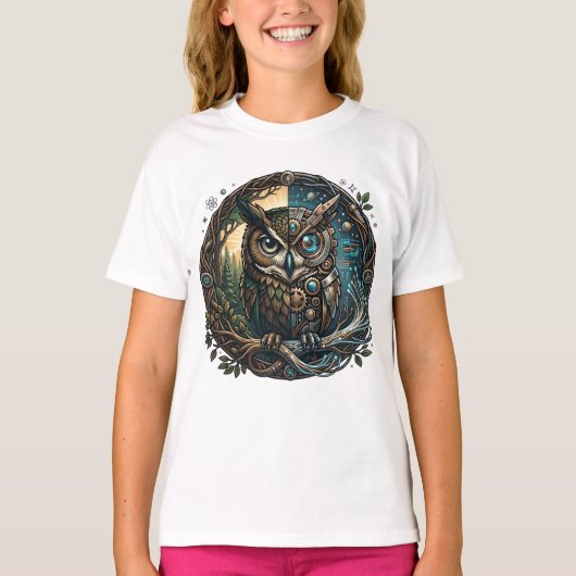 Cybernetic Owl Nature vs Technology Steampunk Tシャツ (正面)