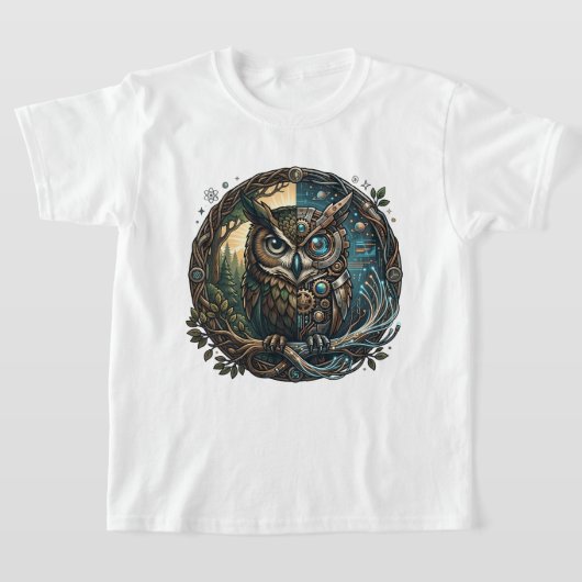 Cybernetic Owl Nature vs Technology Steampunk Tシャツ (レイダウン)