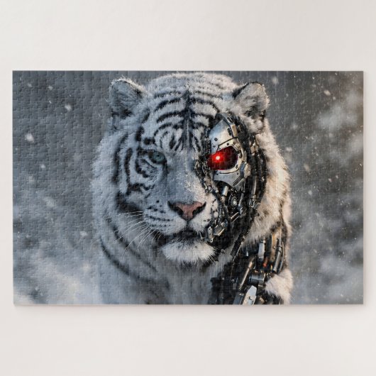 Cybernetic white tiger sci-fi jigsaw puzzle ジグソーパズル (横)